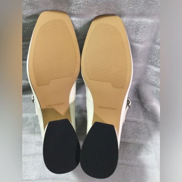 Lisa Vicky Patent Winter White Savvy V Block Heels Size 9M - Picture 7 of 11